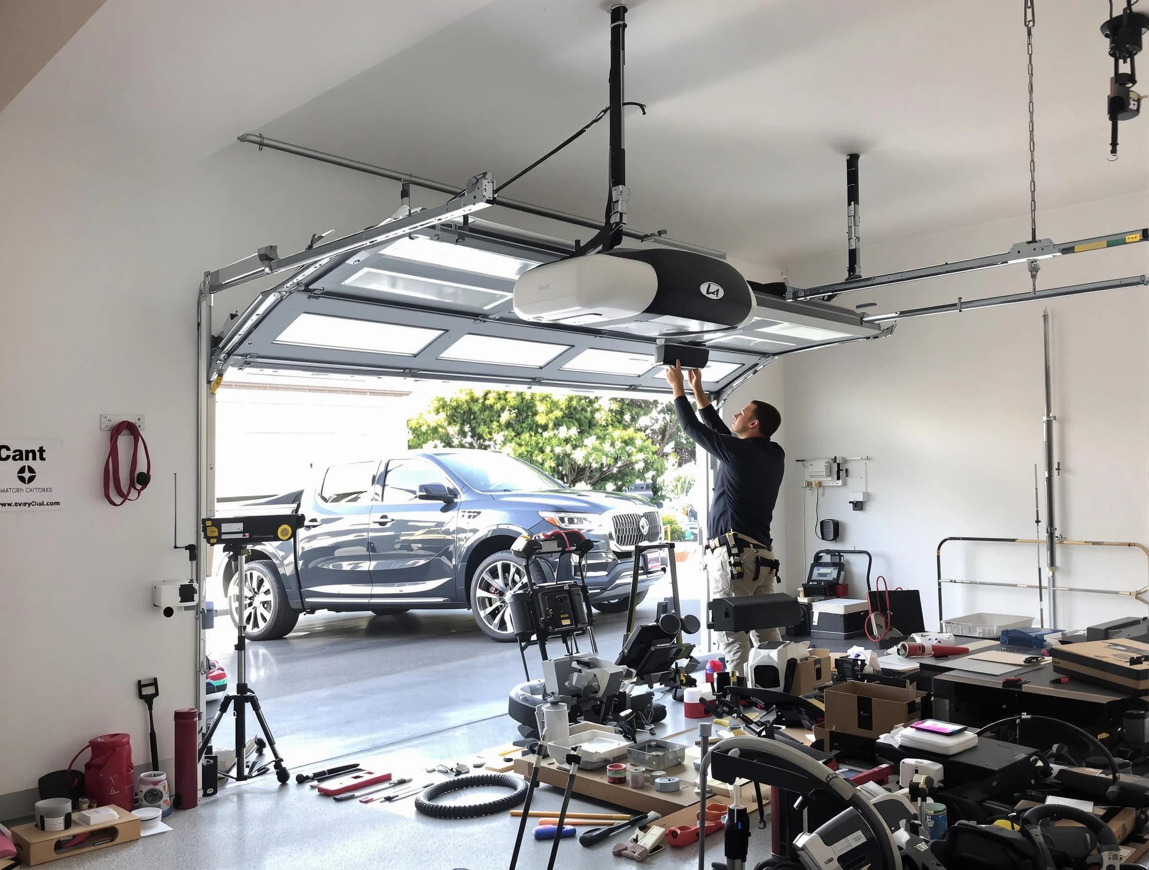 Medford Garage Door Repair specialist installing smart garage door opener system in Medford home