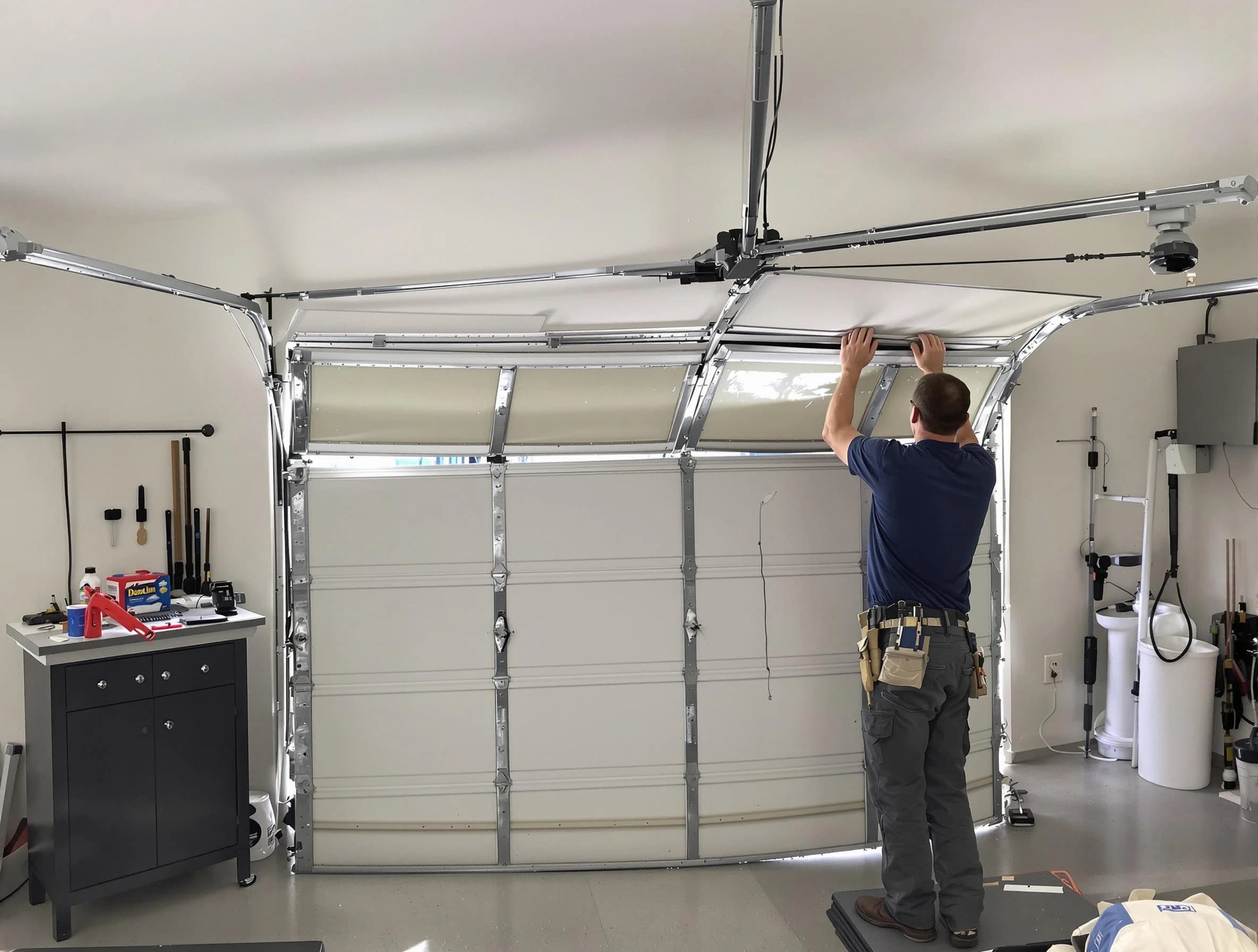 Medford Garage Door Repair specialist performing precise section replacement on Medford garage door