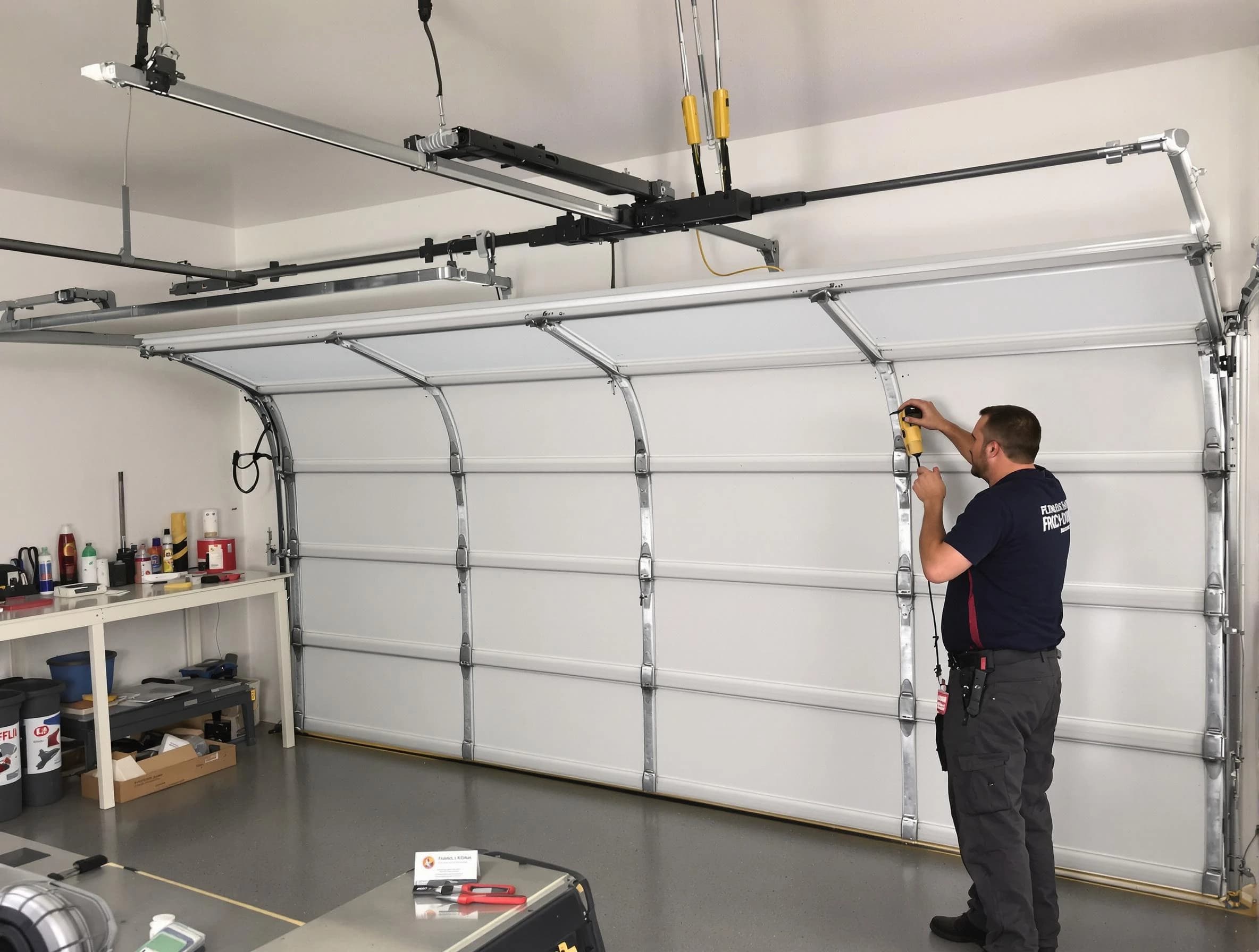 Medford Garage Door Repair certified technician performing overhead door system repair in Medford