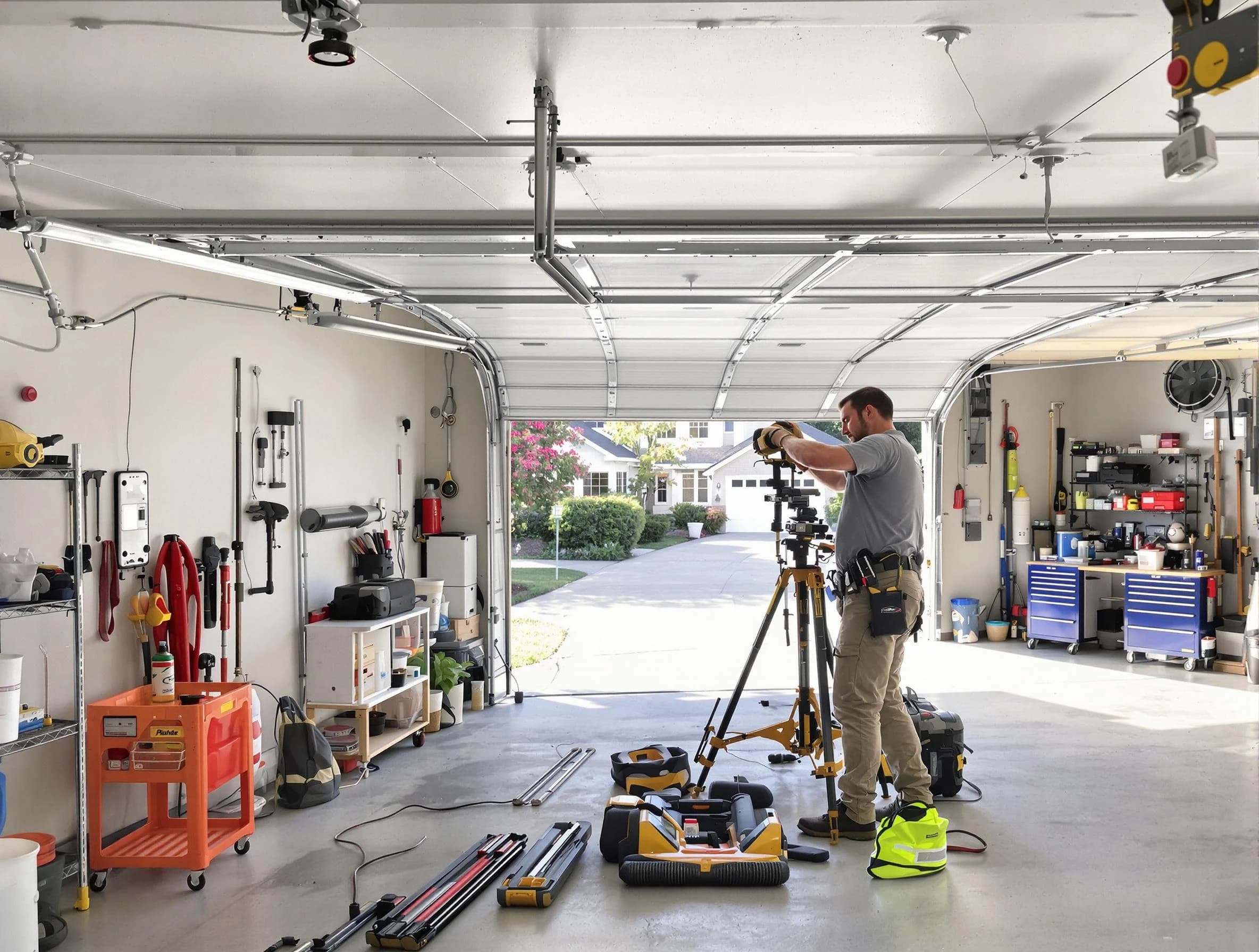 Medford Garage Door Repair specialist performing laser-guided track alignment in Medford