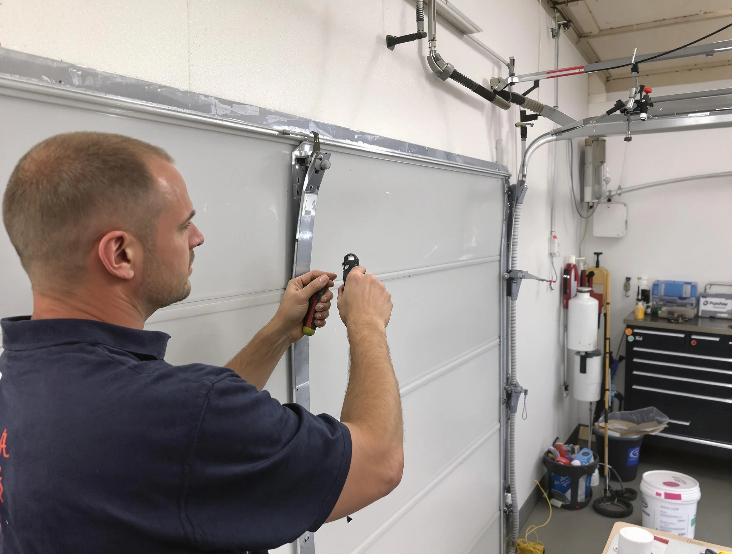 Before and after garage door dent repair by Medford Garage Door Repair in Medford