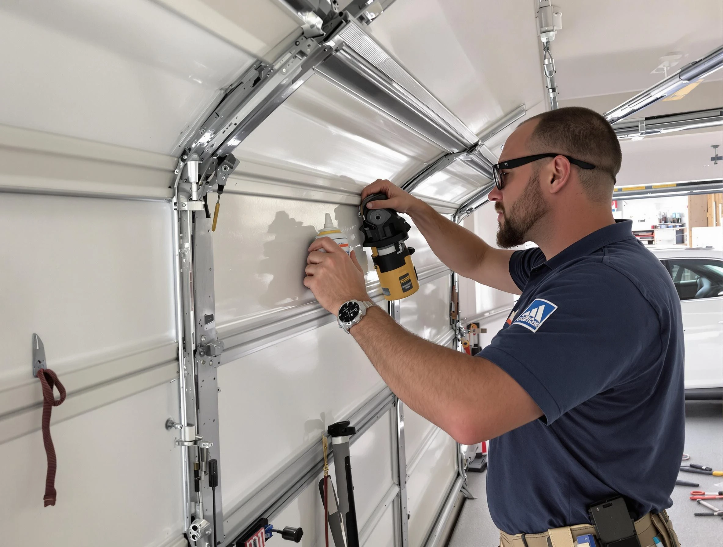 Medford Garage Door Repair technician quieting a noisy garage door in Medford